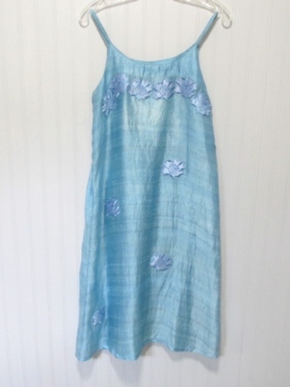 A-line Aqua Blue Embroidered Slip Midi Sundress, Size S - Picture 2 of 4